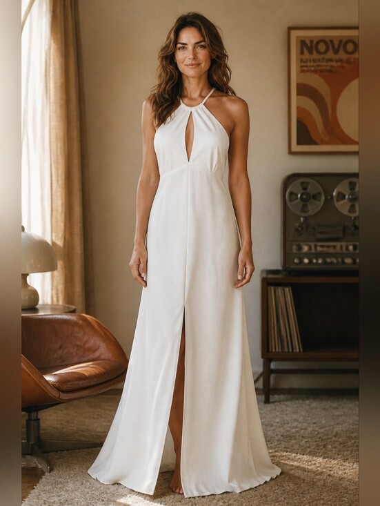 Union Made Dresses & Skirts - Vintage 1970s/80s White Halter Maxi Dress | Open Back | ILGWU Union Made